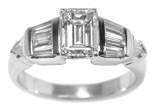 1.06ct Emerald Cut Diamond Platinum Engagement Ring