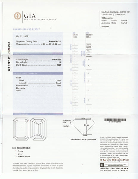 1.06ct Emerald Cut Diamond Platinum Engagement Ring