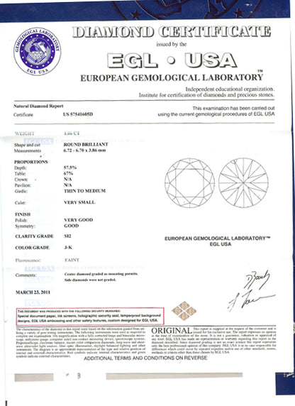 1.06ct Round Brilliant Diamond Platinum Engagement Ring