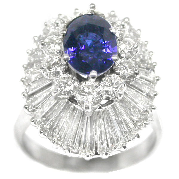 1.06ct  Sapphire 2.40ct Diamond Platinum Ballerina Ring
