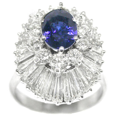 1.06ct  Sapphire 2.40ct Diamond Platinum Ballerina Ring