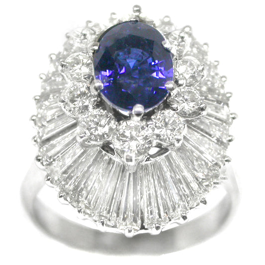 1.06ct  Sapphire 2.40ct Diamond Platinum Ballerina Ring