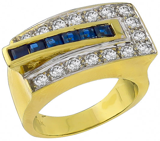 1.10ct Diamond 0.60ct Sapphire Buckle Ring