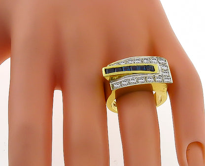 1.10ct Diamond 0.60ct Sapphire Buckle Ring