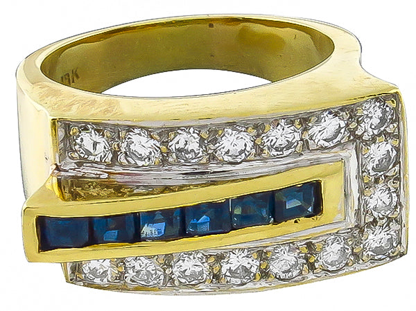 1.10ct Diamond 0.60ct Sapphire Buckle Ring