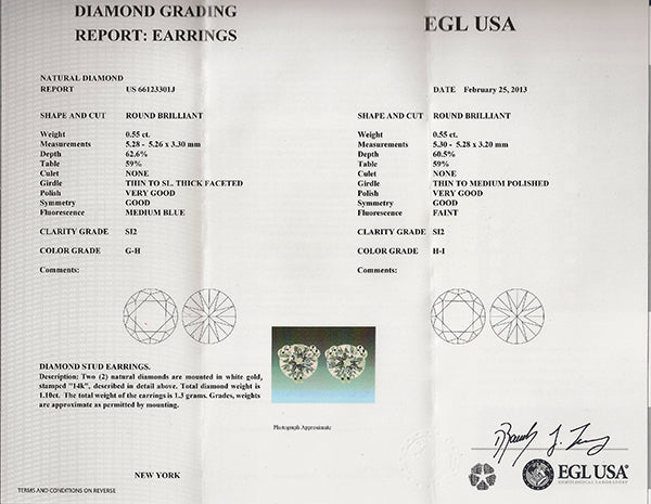 1.10ct Diamond 14k Gold Stud Earrings