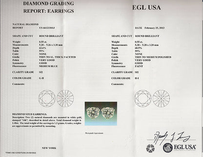 1.10ct Diamond 14k Gold Stud Earrings