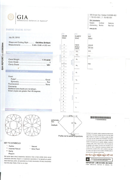 1.10ct Old Mine Brilliant Diamond Platinum Engagement Ring