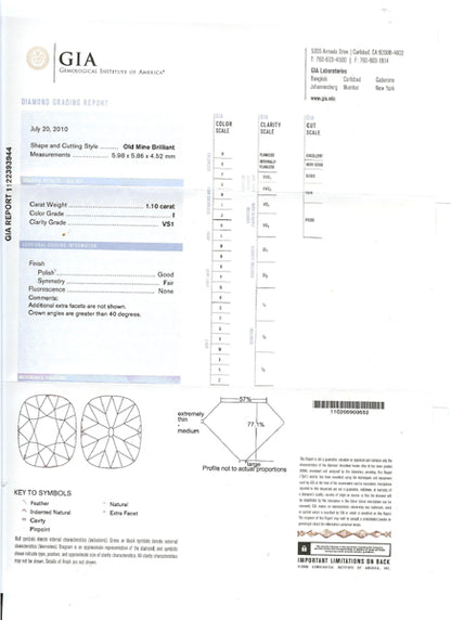 1.10ct Old Mine Brilliant Diamond Platinum Engagement Ring
