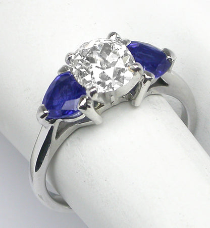 1.10ct Old Mine Diamond 1.50ct Sapphire 14k Gold Engagement Ring