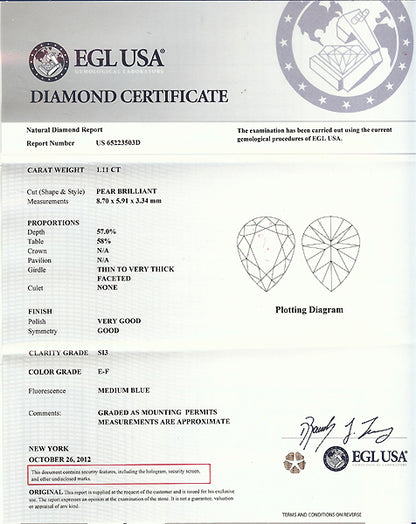 1.11ct  Diamond Platinum Engagement Ring