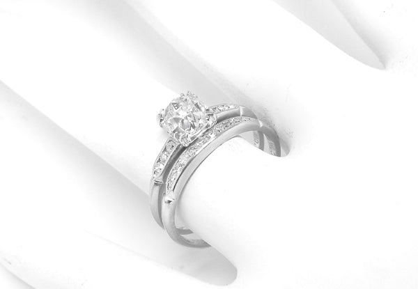 1.13ct Old Mine Cut Diamond Platinum  Engagement Ring & Diamond Wedding Band Set