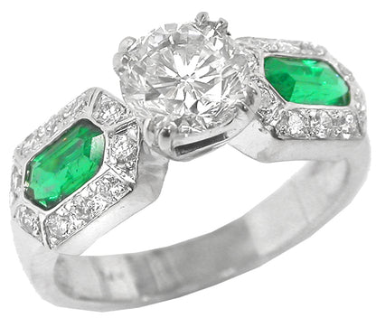 1.14ct Round Diamond Emerald 14k White Gold Engagement Ring