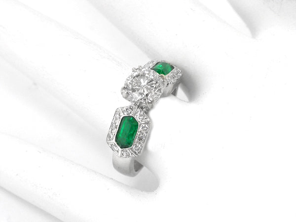 1.14ct Round Diamond Emerald 14k White Gold Engagement Ring