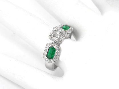 1.14ct Round Diamond Emerald 14k White Gold Engagement Ring