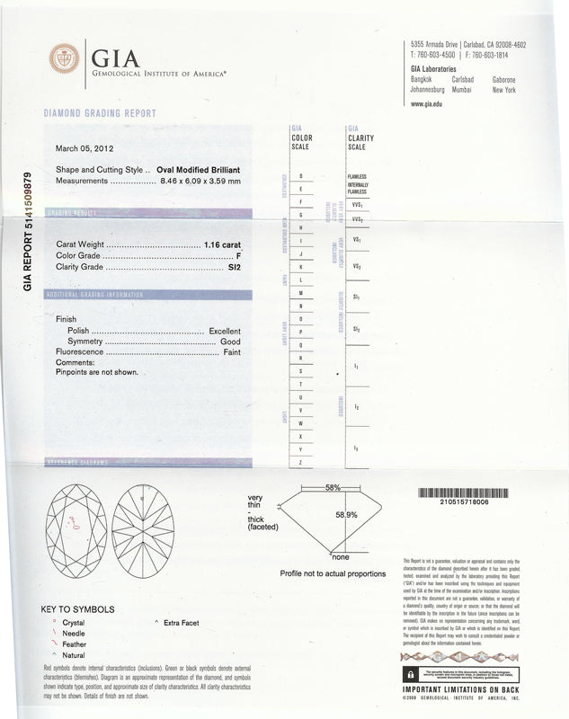 1.16ct Oval Diamond 18k White Gold Diamond Engagement Ring
