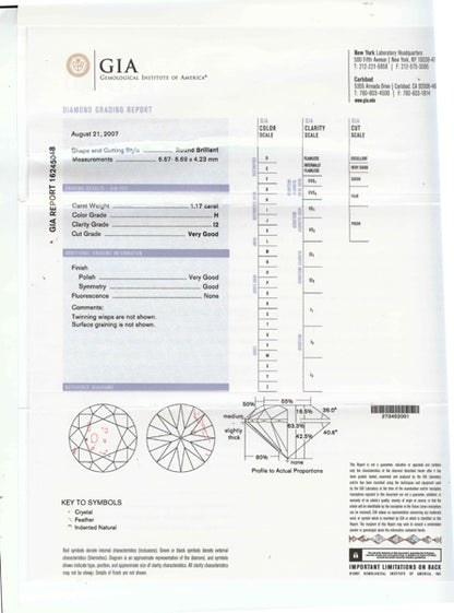 1.17ct Round Brilliant Diamond Platinum Engagement Ring