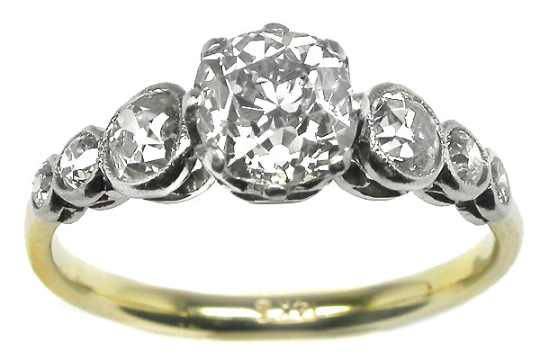 1.18ct Old Mine  Diamond 14k Yellow & White Gold Engagement Ring