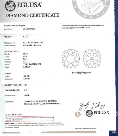 1.18ct Old Mine  Diamond 14k Yellow & White Gold Engagement Ring