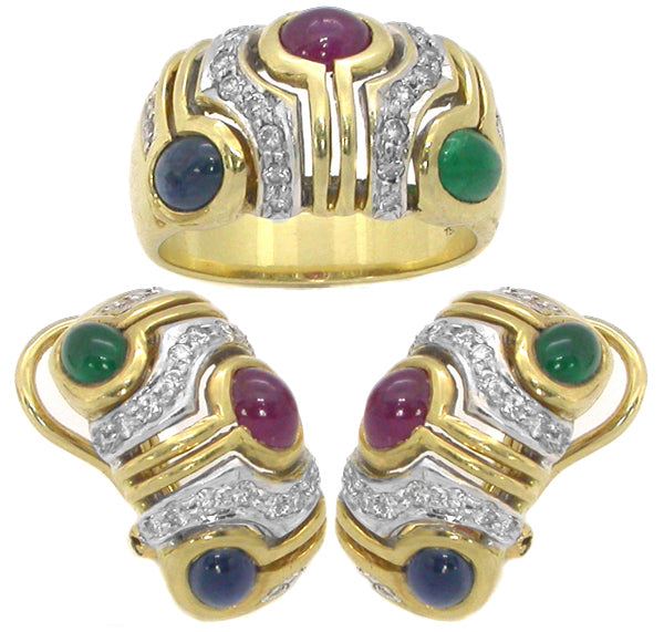 1.18cttw Emerald 1.70cttw Ruby 1.46cttw Sapphire 0.74cttw Diamond Jewelry Set