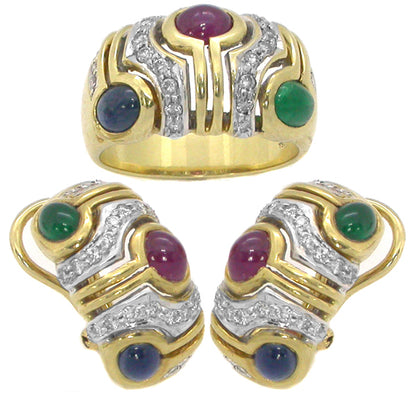1.18cttw Emerald 1.70cttw Ruby 1.46cttw Sapphire 0.74cttw Diamond Jewelry Set