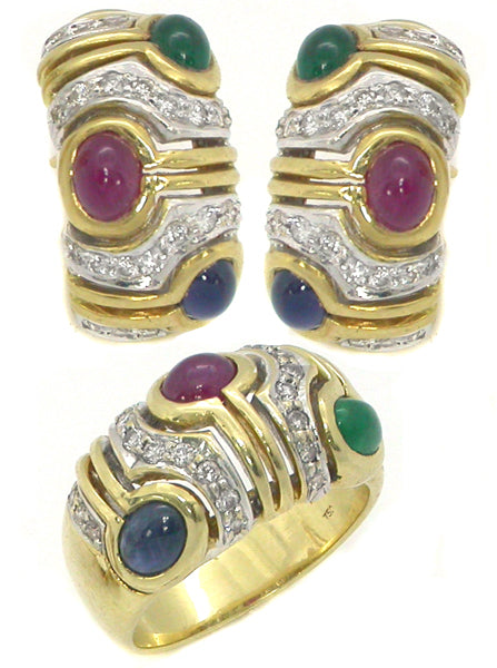 1.18cttw Emerald 1.70cttw Ruby 1.46cttw Sapphire 0.74cttw Diamond Jewelry Set