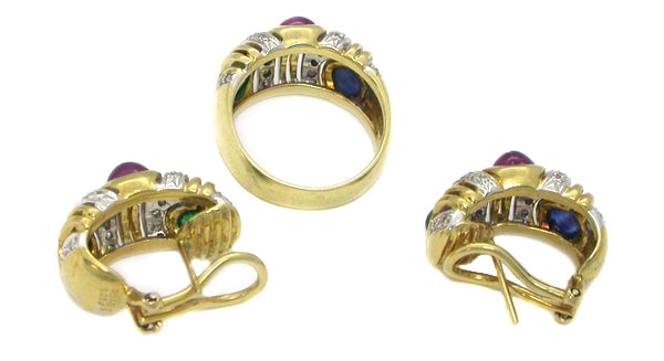 1.18cttw Emerald 1.70cttw Ruby 1.46cttw Sapphire 0.74cttw Diamond Jewelry Set