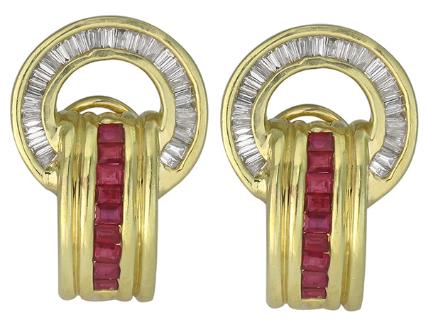 1.20ct Diamond 0.70ct Ruby Earrings