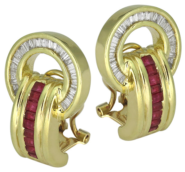 1.20ct Diamond 0.70ct Ruby Earrings