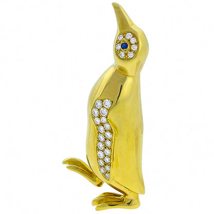 1.20ct Diamond Gold Penguin Pin By Gemlok