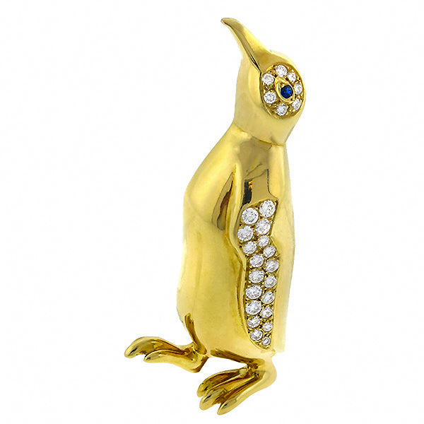 1.20ct Diamond Gold Penguin Pin By Gemlok
