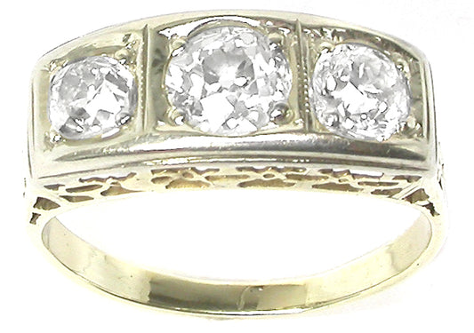 1.20ct Victorian 14k Yellow   Gold 3 Stone  Ring