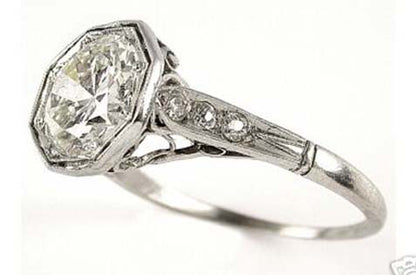 1.23ct Old European  Diamond Emerald Platinum  Engagement Ring