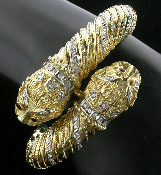 1.25ct Diamond & Ruby Twin Head Lion Bangle