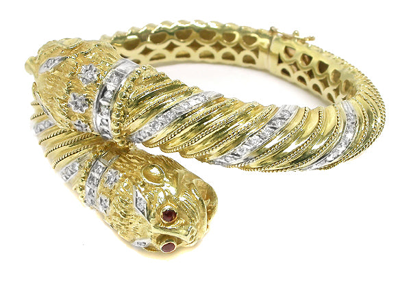 1.25ct Diamond & Ruby Twin Head Lion Bangle