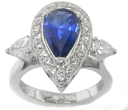 1.27ct Pear  Cut Sapphire Diamond 14k White Gold Ring