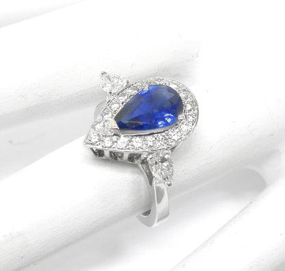 1.27ct Pear  Cut Sapphire Diamond 14k White Gold Ring