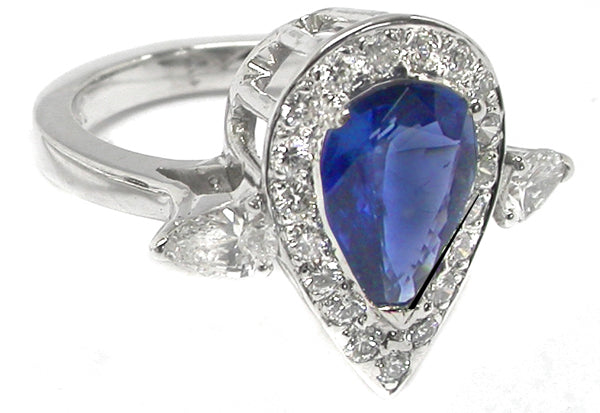 1.27ct Pear  Cut Sapphire Diamond 14k White Gold Ring