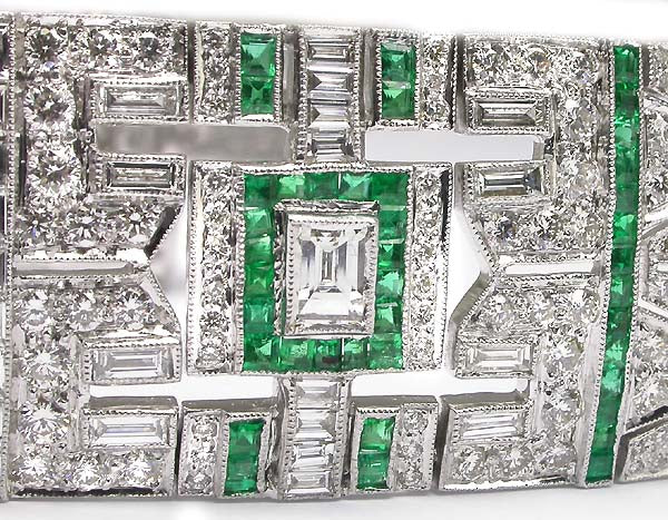 12ct Art Deco Style 18k White Gold Diamond and Emerald Bracelet