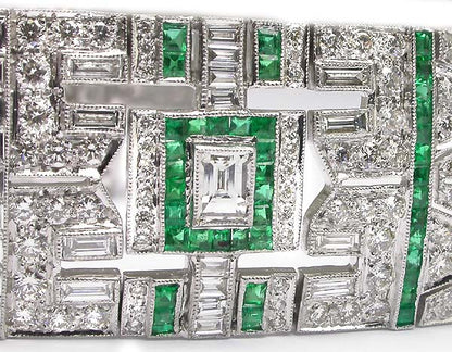 12ct Art Deco Style 18k White Gold Diamond and Emerald Bracelet