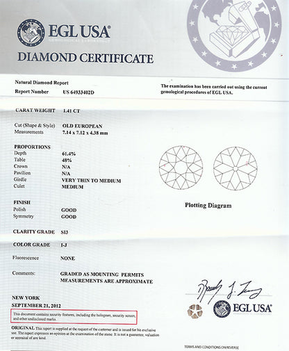 1.41ct Diamond 18k Gold Engagement Ring