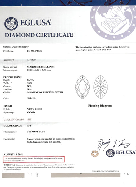 1.41ct Marquise Cut Diamond 14k Gold Engagement Ring