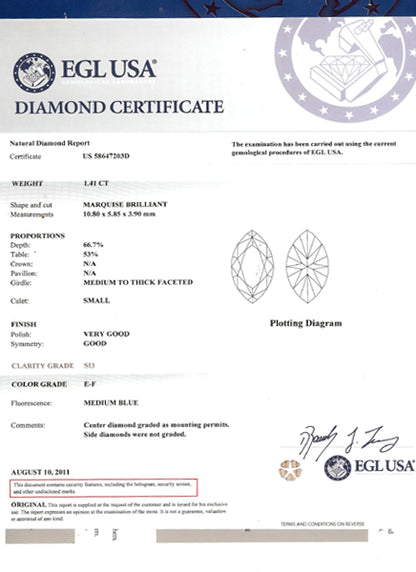 1.41ct Marquise Cut Diamond 14k Gold Engagement Ring