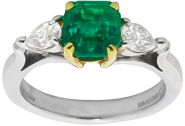 1.45ct Emerald 0.60ct Diamond Platinum Gold Ring