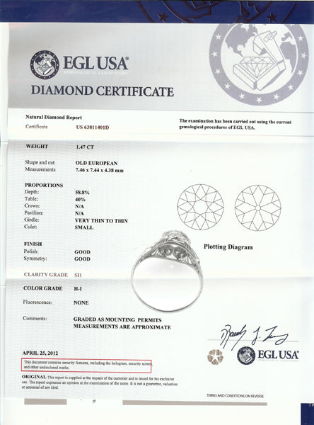 1.47ct Antique Diamond Engagement Ring
