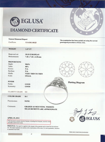 1.47ct Antique Diamond Engagement Ring