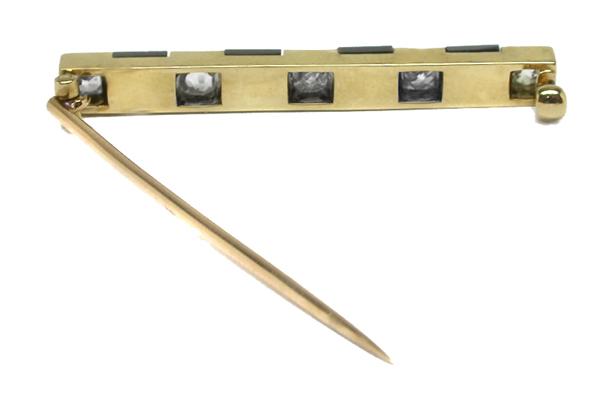 14k Victorian Yellow Gold Onyx and Diamond Pin