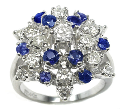 14k White Gold Sapphire and Diamond Star Ring