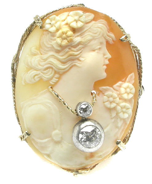 14k Yellow Gold Diamond Victorian Cameo Pin