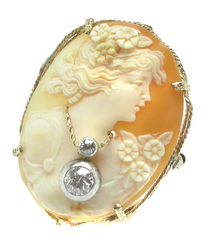 14k Yellow Gold Diamond Victorian Cameo Pin